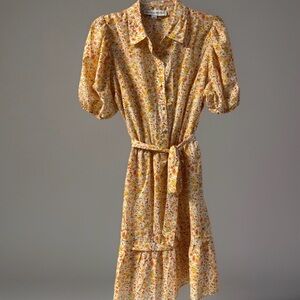 Emma & Michele Women's Floral Orange Dress One-tiered Dress Size L minimalist